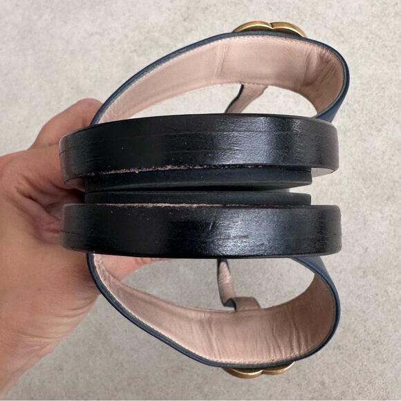 Gucci GG Marmont Sandals Navy Blue Leather Thong Flats Flip Flops EU 39.5 US 9.5 - Picture 9 of 12